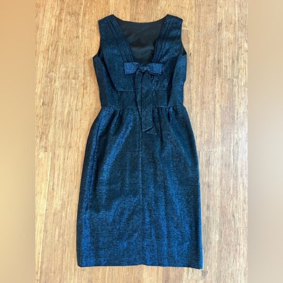 Vintage Mister D Cocktail Dress, Black/Blue Irridescent fabric, Sz S - Picture 4 of 8